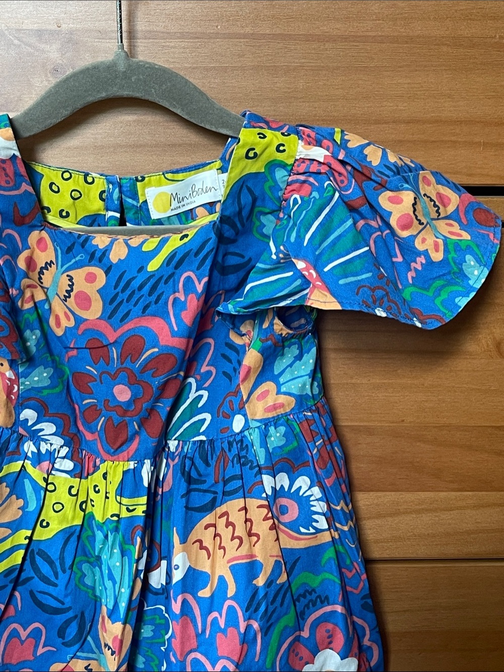 Mini Boden Blue Floral & Fish Print Kids Dress
